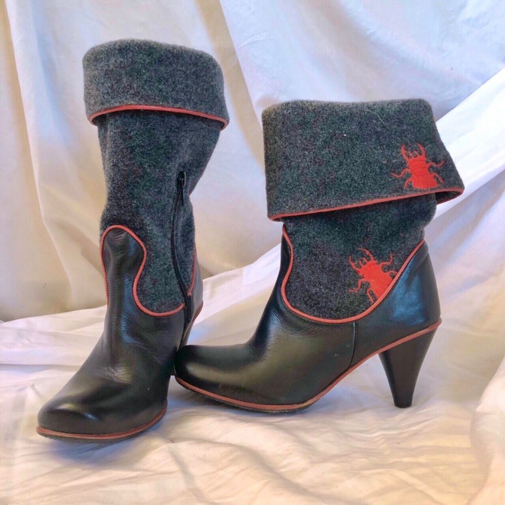 Fold over embroidered beetle booties